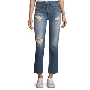 RAG AND BONE Jean Distressed Crop Straight Leg High Waist Size 28